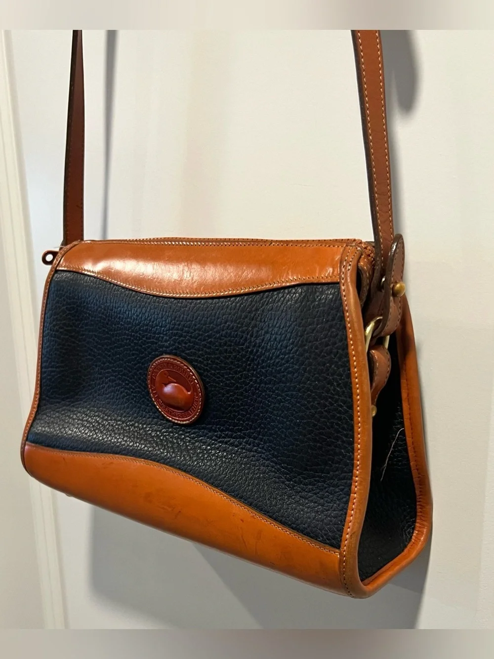 Vintage Dooney & Bourke Navy and Brown Two-Tone AWL Bag